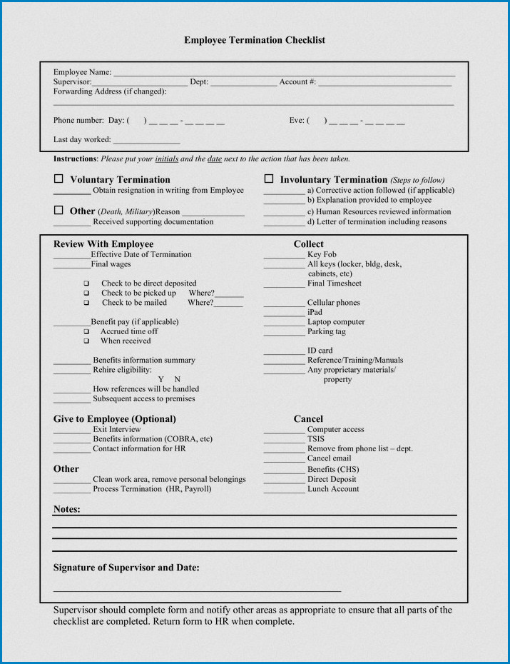 example of termination checklist template